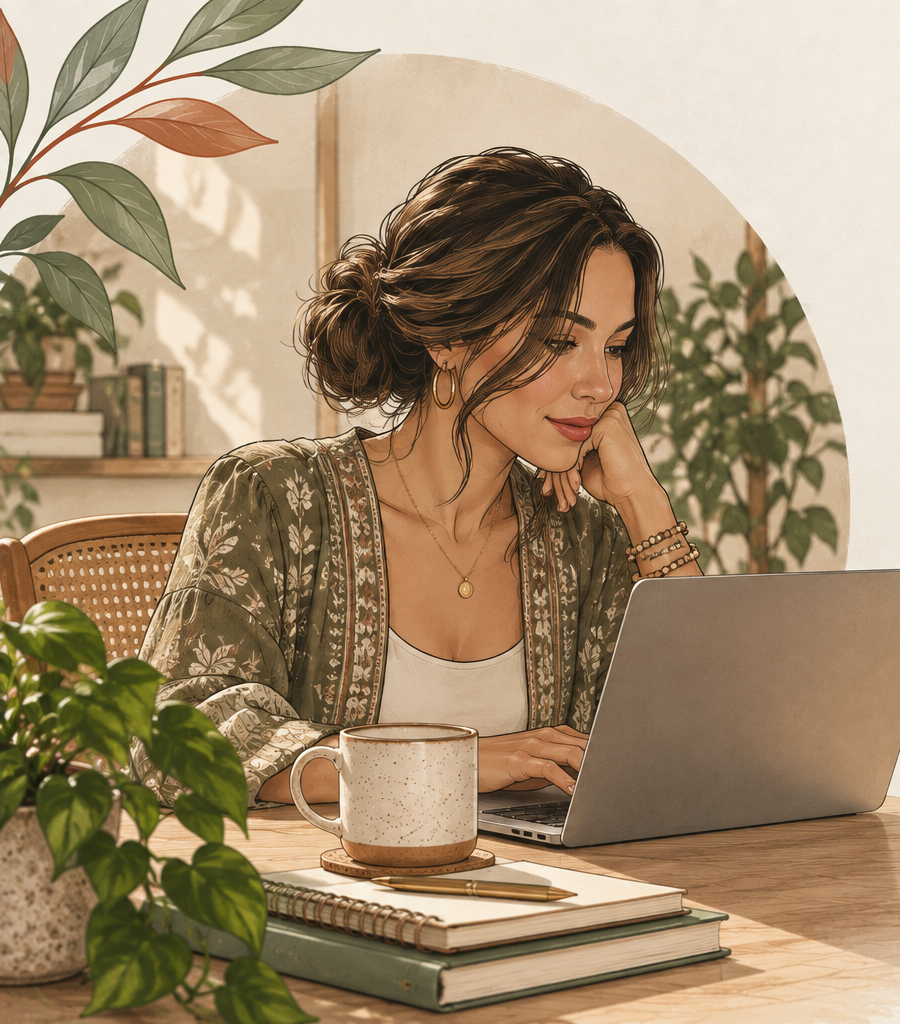 Illustration of a woman working at her laptop